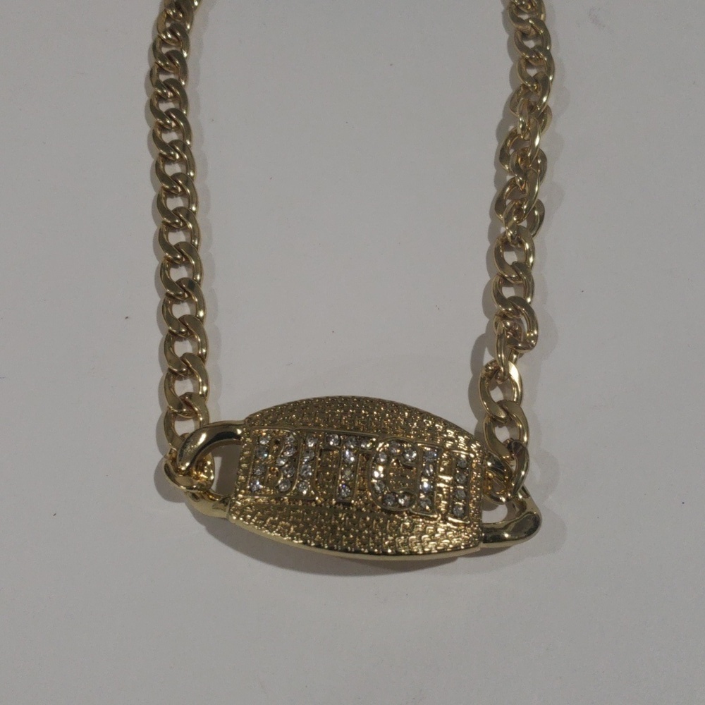 Gold Bold Statement Necklace Sparkling Lettering - Women's Fashion Jewelry - Picture 4 of 8